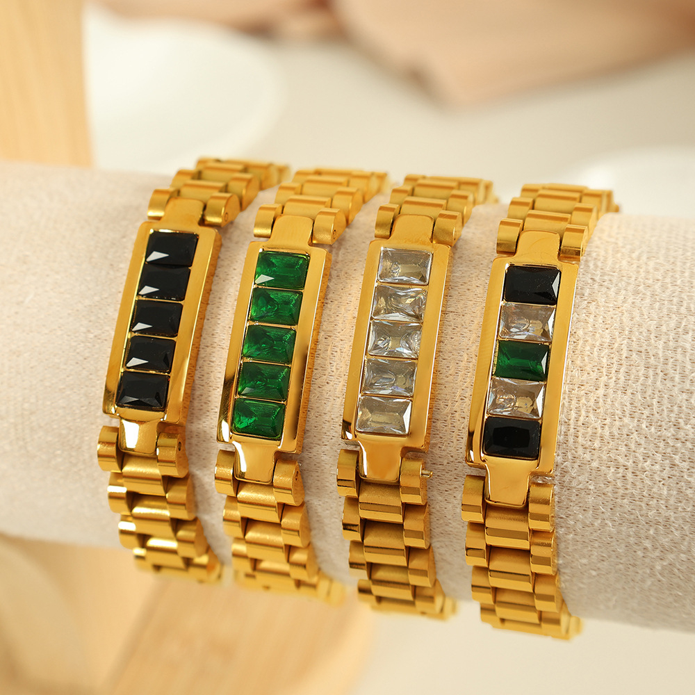 1 piece simple series retro geometric stainless steel  gold plated zircon women chain bracelets Picture3