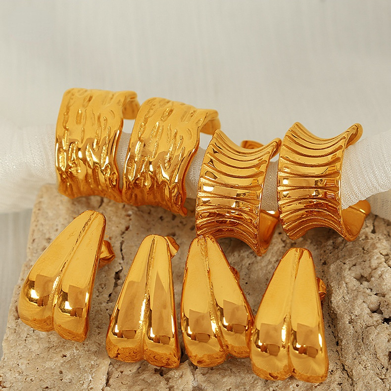 1 pair simple series simple geometric stainless steel  gold plated women hoop earrings h5Picture7