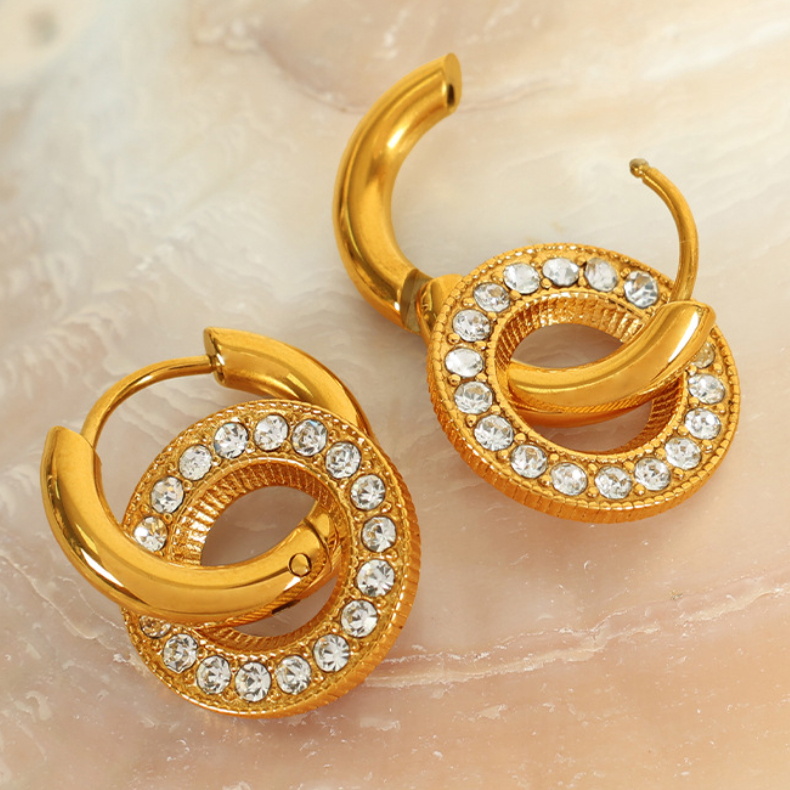 1 pair classic series retro geometric stainless steel  gold plated rhinestone women drop earrings h5Picture5