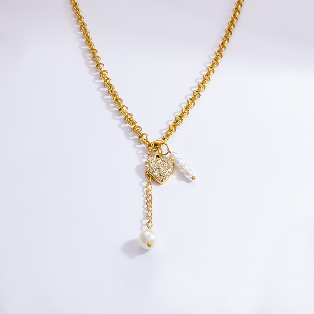 1 piece luxurious series elegant heart stainless steel  gold color plated artificial pearl women's pendant necklaces h5Picture7