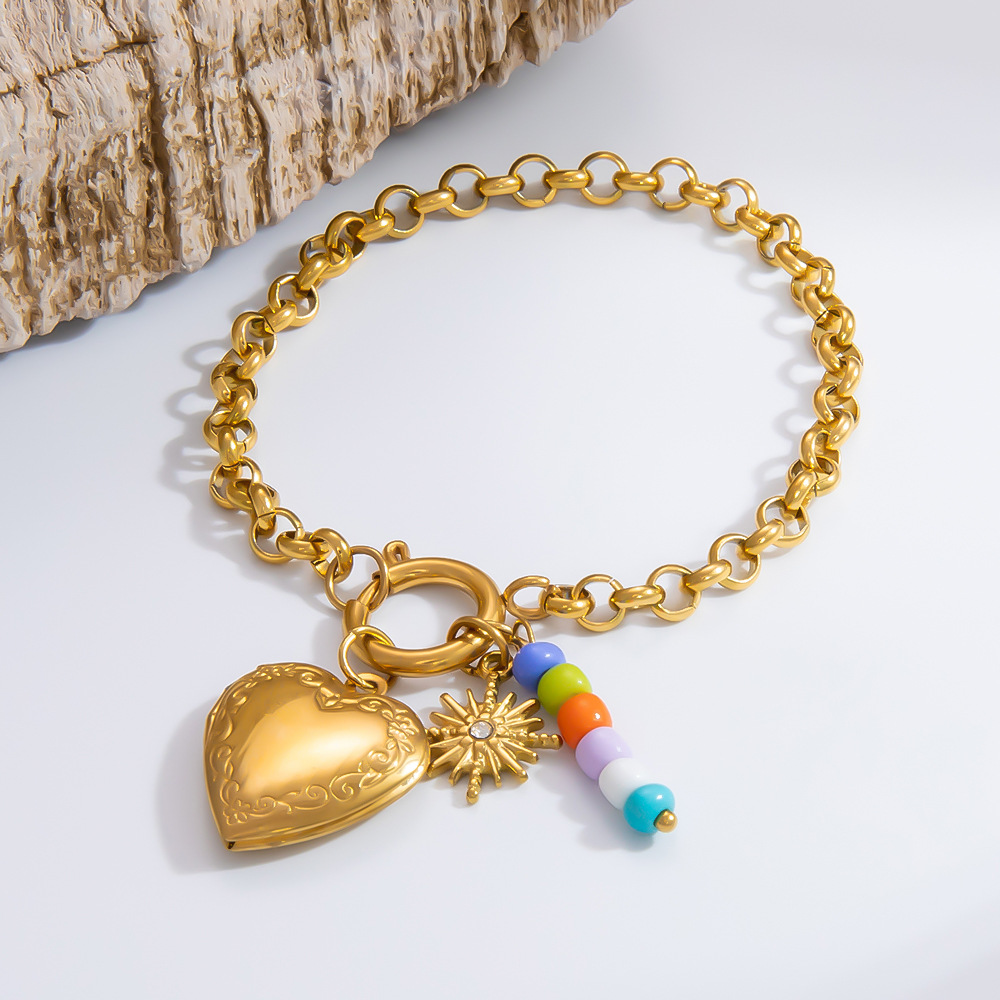 1 piece classic series daily heart stainless steel  gold color plated rhinestone women's charm bracelets h5Picture5