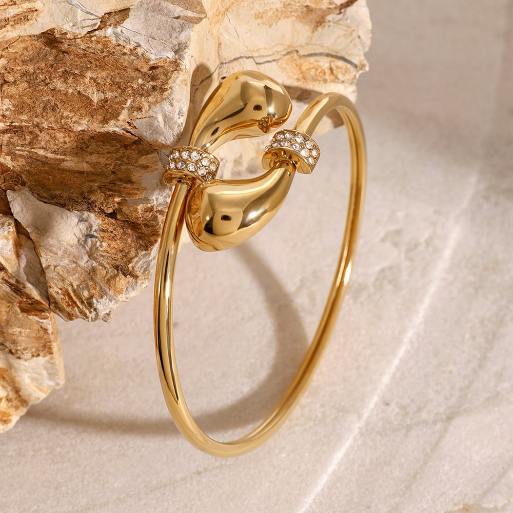 1 piece simple series simple droplet stainless steel  gold plated rhinestone women bangles h5Picture6