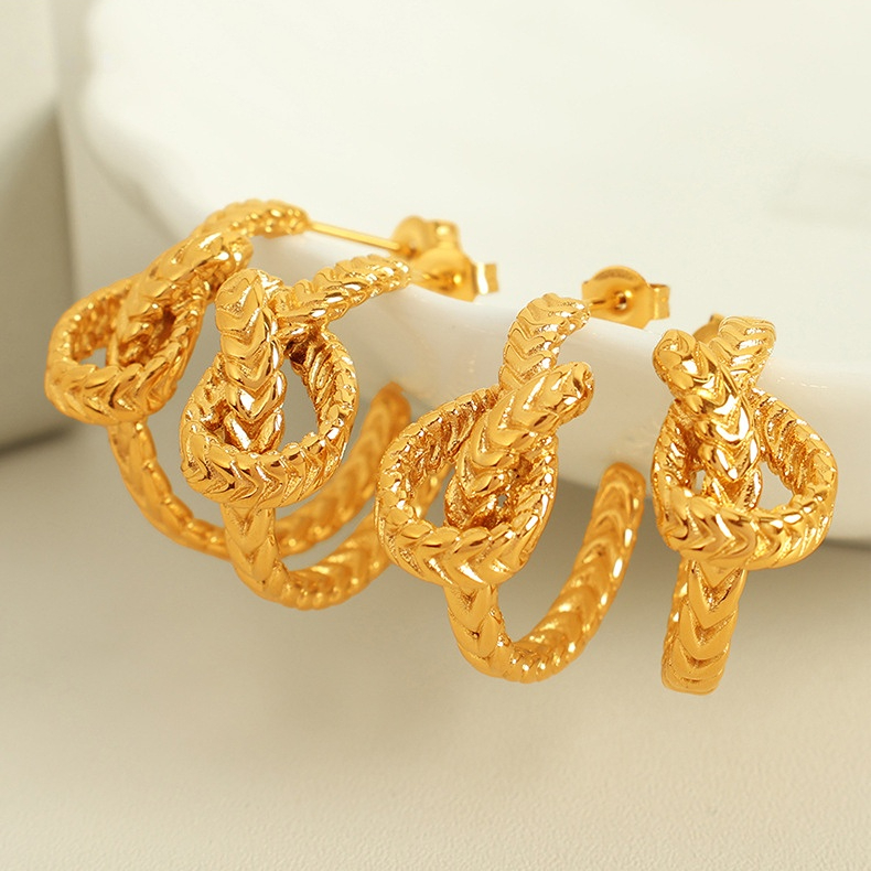 1 pair simple series retro twist stainless steel  gold color plated women's hoop earrings Picture8