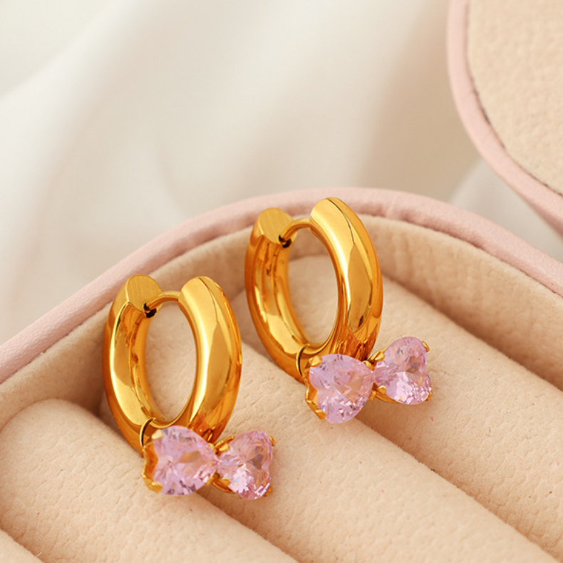1 pair romantic series sweet bowknot stainless steel  gold color plated zircon women's drop earrings Picture6