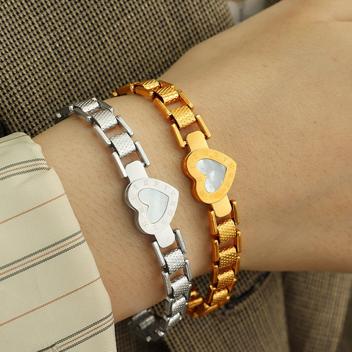 1 piece simple series retro heart stainless steel  gold plated shell women charm bracelets h5Picture6