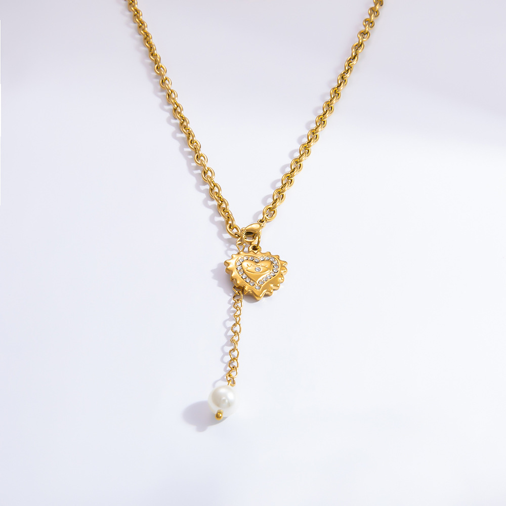 1 piece luxurious series elegant heart stainless steel  gold color plated artificial pearl women's pendant necklaces h5Picture8