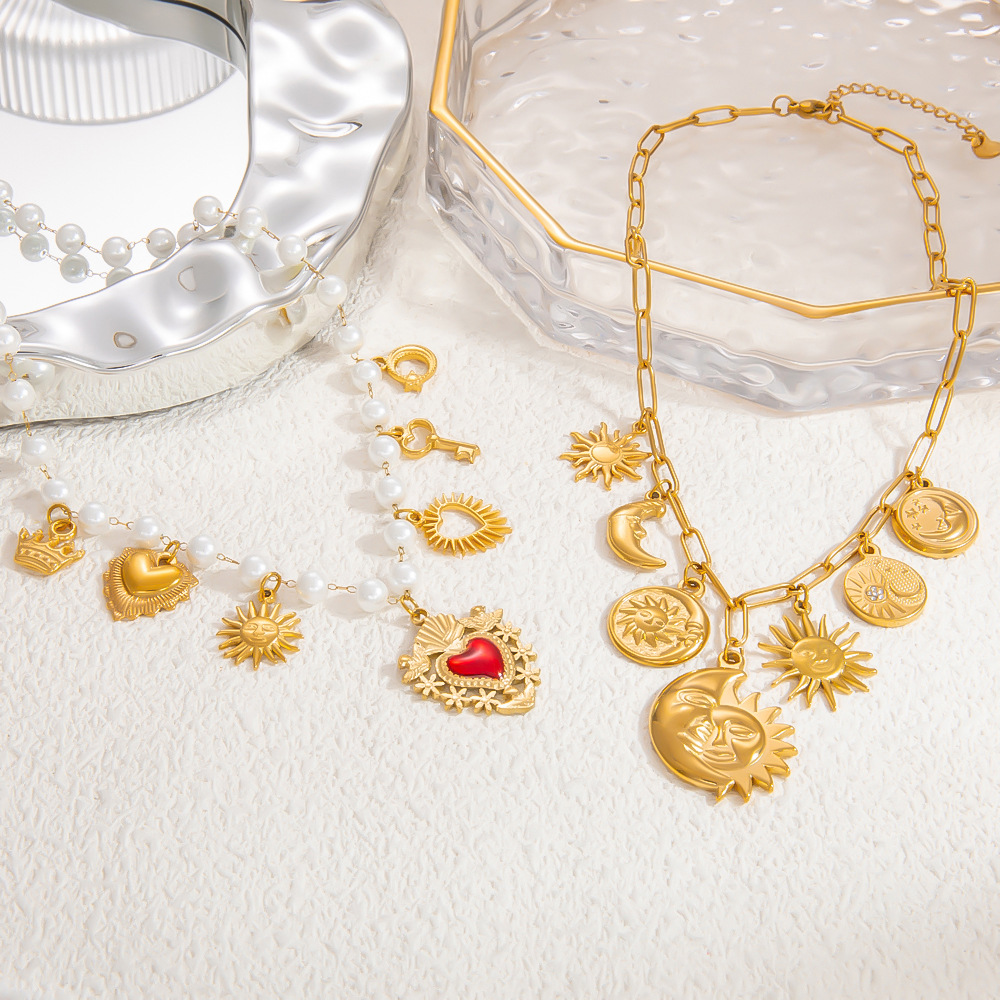 1 piece luxurious series elegant heart stainless steel  gold color plated artificial pearl women's pendant necklaces h5Picture3