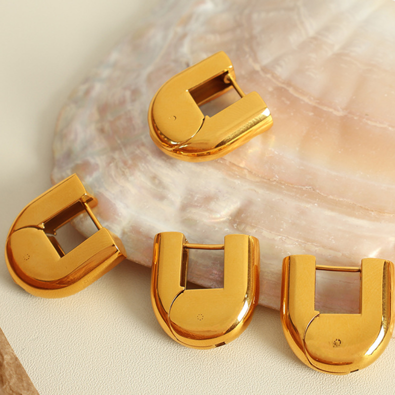 1 pair simple series simple geometric stainless steel  gold plated women hoop earrings h5Picture3