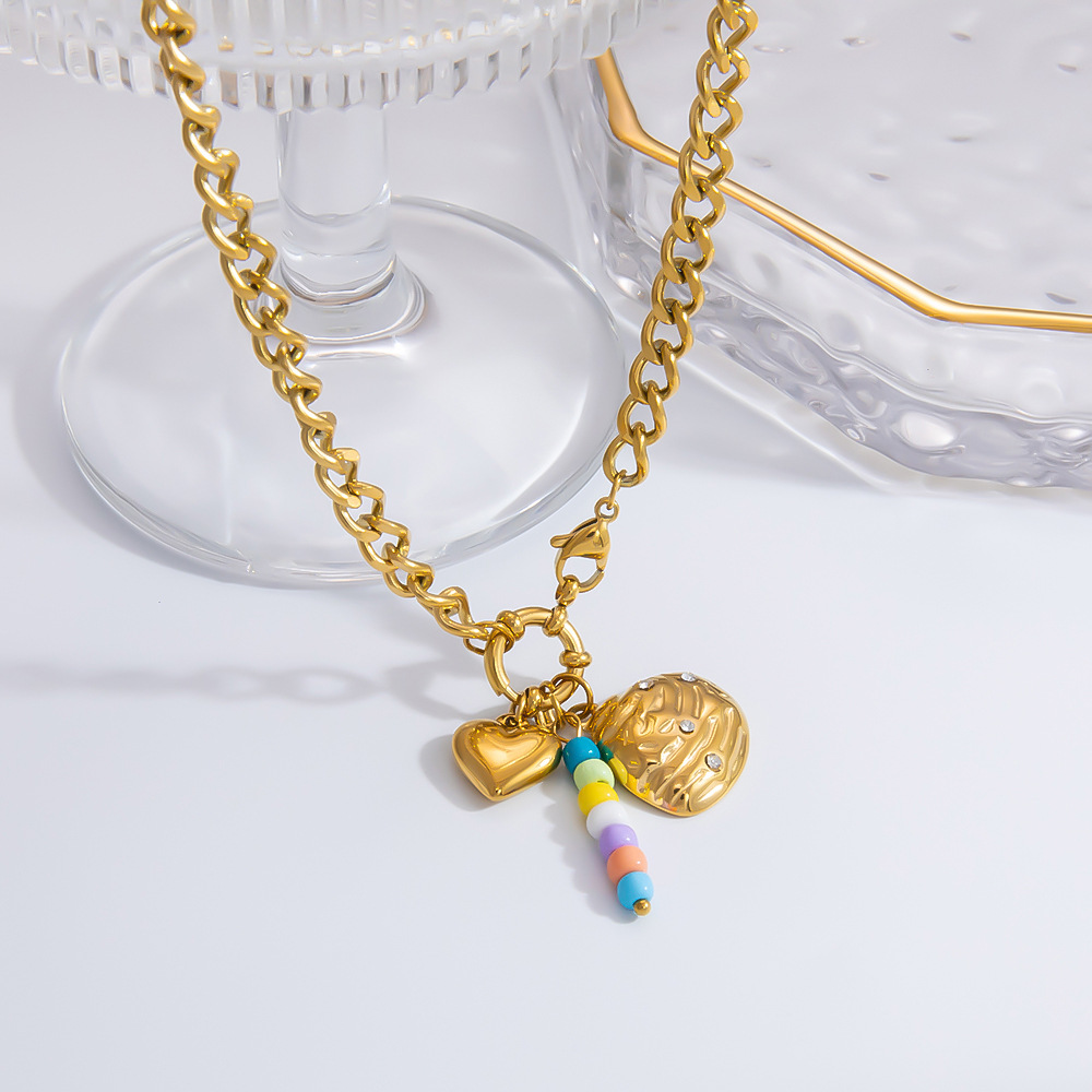 1 piece romantic series retro heart stainless steel  gold color plated rhinestone women's pendant necklaces h5Picture4