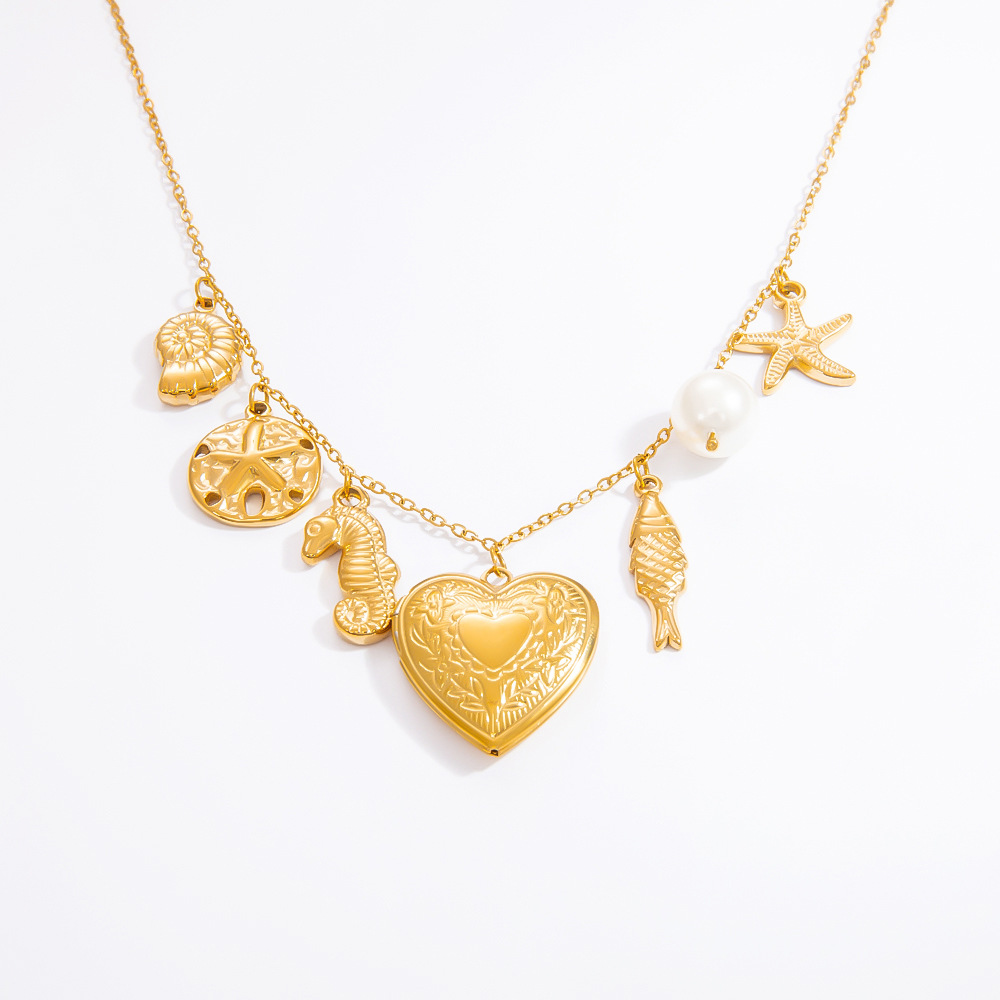 1 piece romantic series natural heart stainless steel  gold color plated artificial pearl women's pendant necklaces h5Picture8