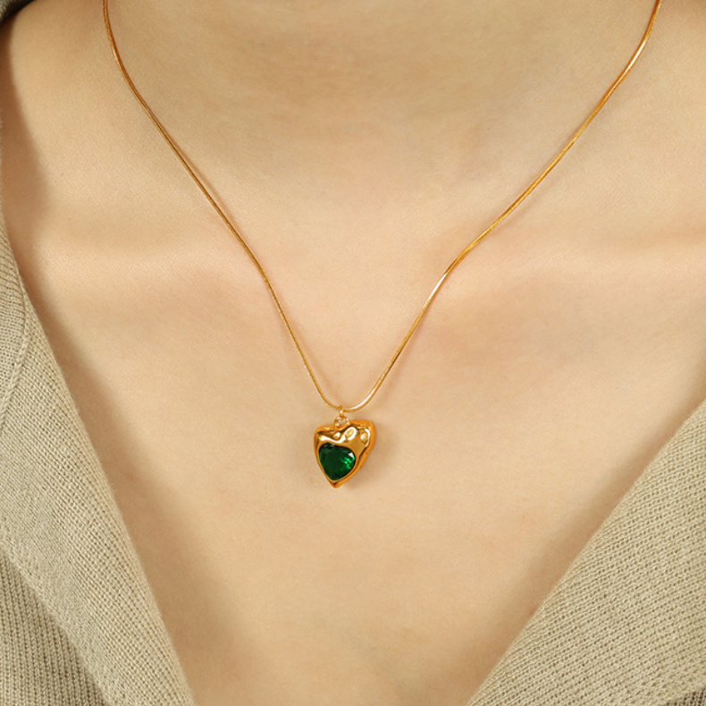 1 piece simple series retro heart stainless steel  gold plated zircon women pendant necklaces Picture8