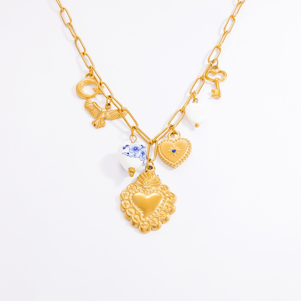 1 piece romantic series elegant heart stainless steel  gold color plated artificial pearl women's pendant necklaces h5Picture8