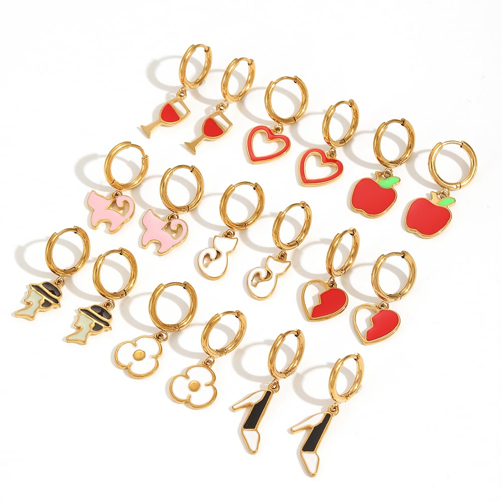 1 pair simple series daily heart stainless steel  gold plated women hoop earrings Picture4