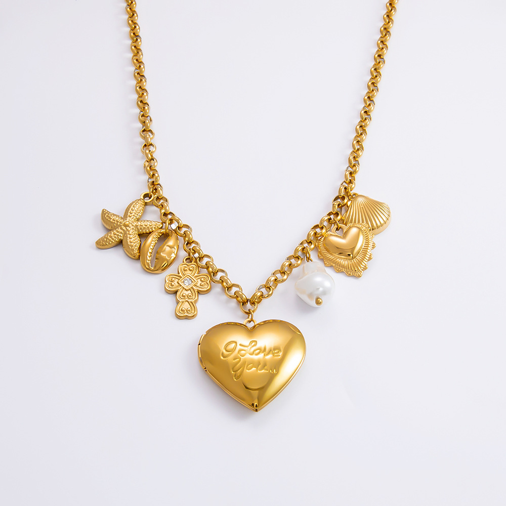 1 piece romantic series daily heart stainless steel  gold color plated glass women's pendant necklaces h5Picture9