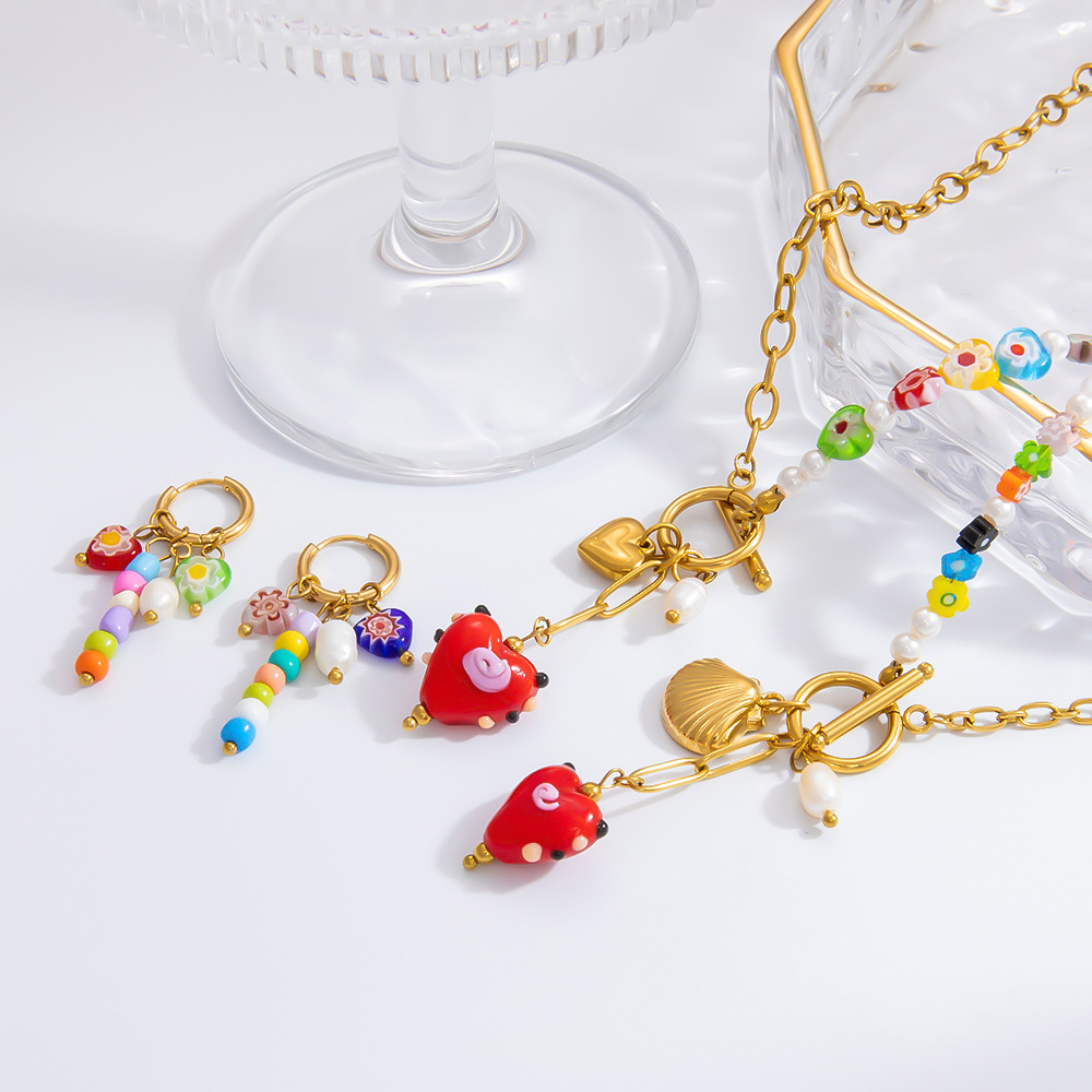 1 piece classic series retro heart stainless steel  gold color plated glass women's pendant necklaces h5Picture3