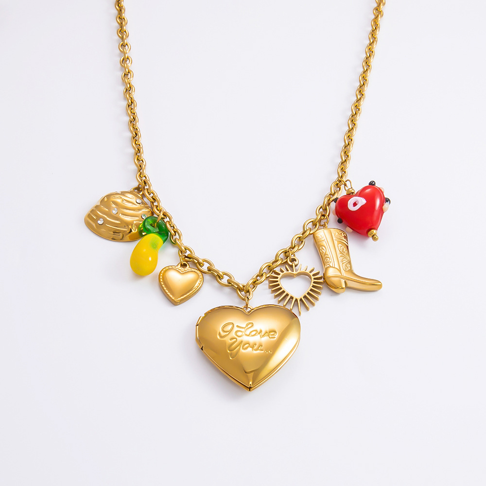 1 piece romantic series daily heart stainless steel  gold color plated glass women's pendant necklaces h5Picture7