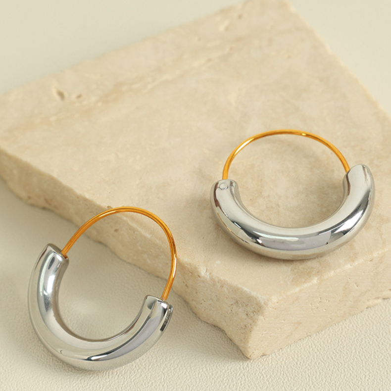 1 pair simple series simple geometric stainless steel  gold plated women hoop earrings Picture6
