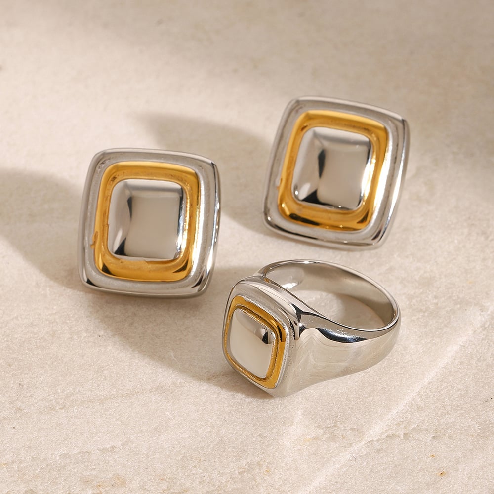 1 pair simple series simple quadrilateral stainless steel  gold plated women stud earrings h5Picture6