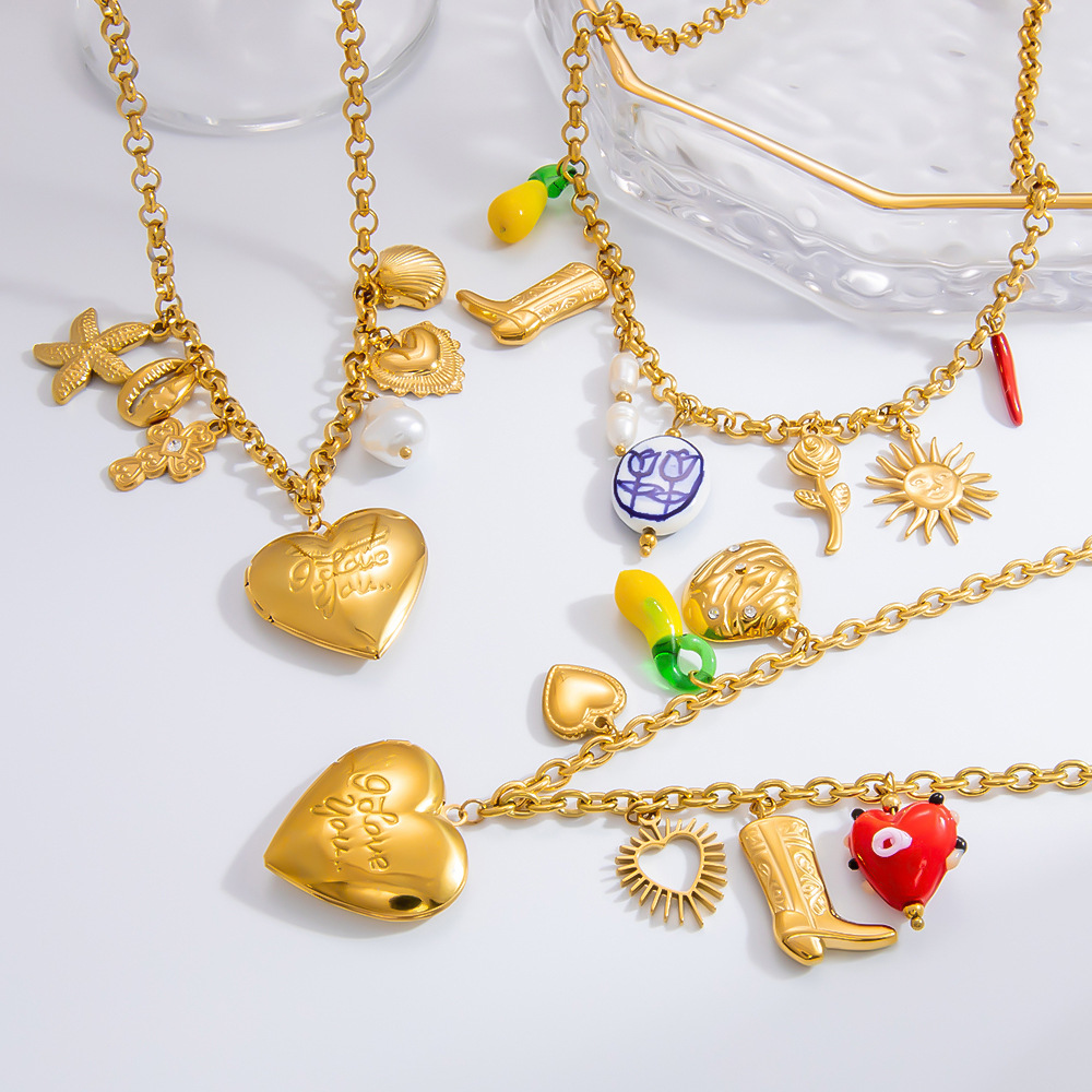 1 piece romantic series daily heart stainless steel  gold color plated glass women's pendant necklaces h5Picture6