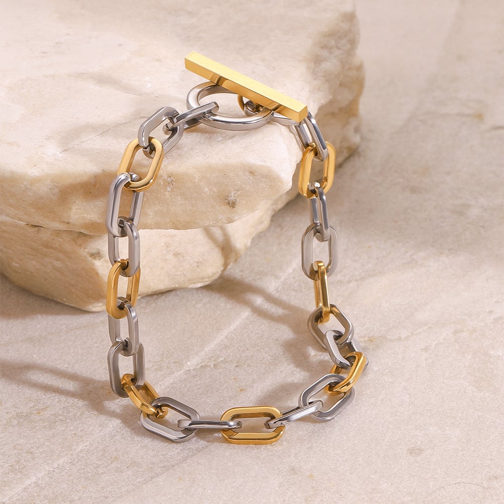 1 piece simple series daily annular stainless steel  gold plated women chain bracelets h5Picture4