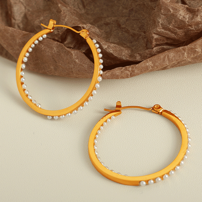 1 pair simple series retro geometric stainless steel  gold plated rhinestone women hoop earrings Picture5