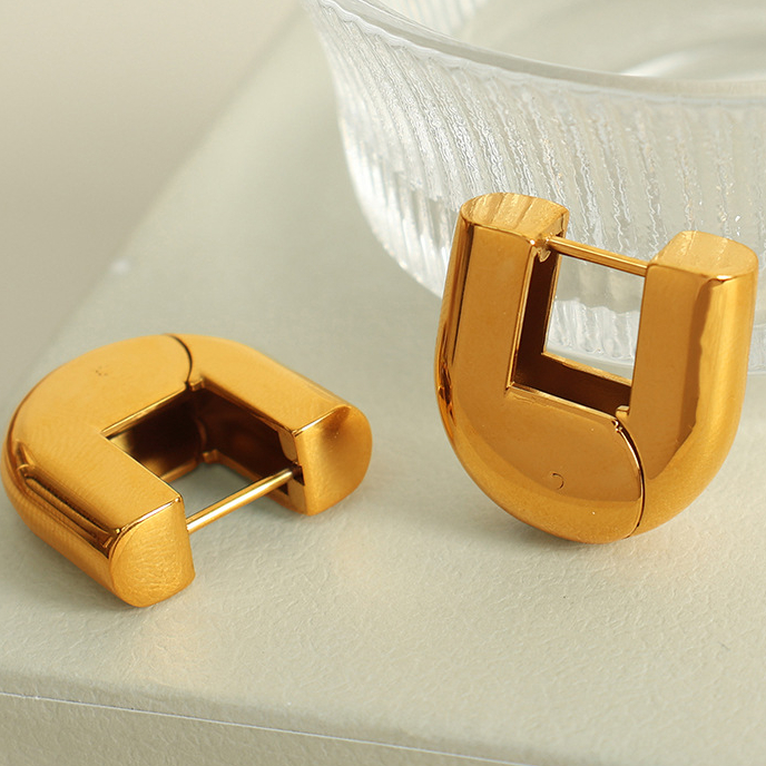 1 pair simple series simple geometric stainless steel  gold plated women hoop earrings h5Picture5