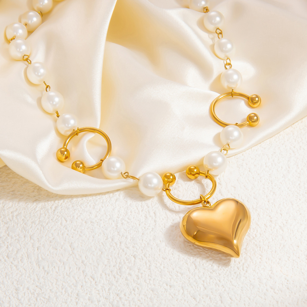 1 piece luxurious series sweet heart stainless steel  gold color plated artificial pearl women's pendant necklaces h5Picture6