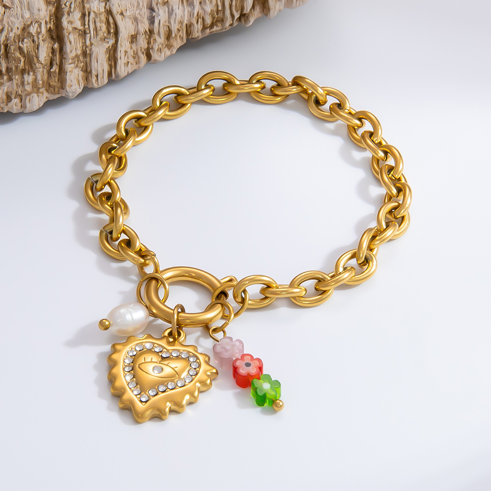 1 piece classic series daily heart stainless steel  gold color plated rhinestone women's charm bracelets h5Picture8
