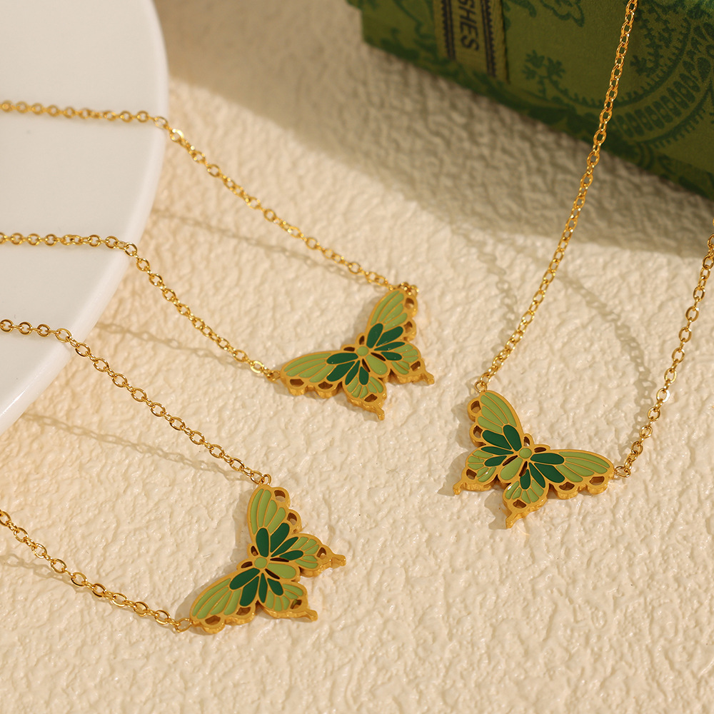 1 piece romantic series elegant butterfly titanium steel  gold color plated women's pendant necklaces Picture3