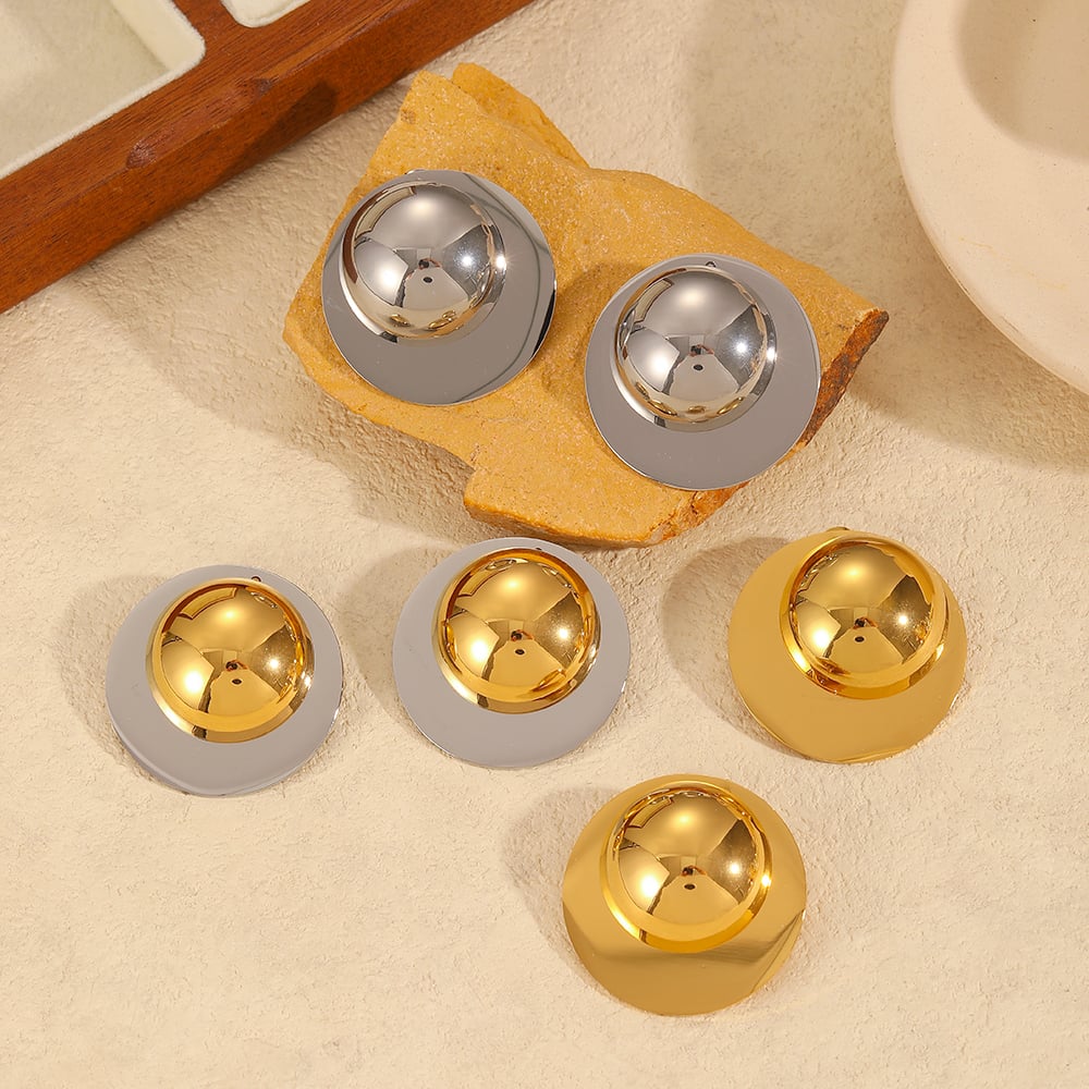 1 pair simple series daily round stainless steel  gold plated women stud earrings Picture3