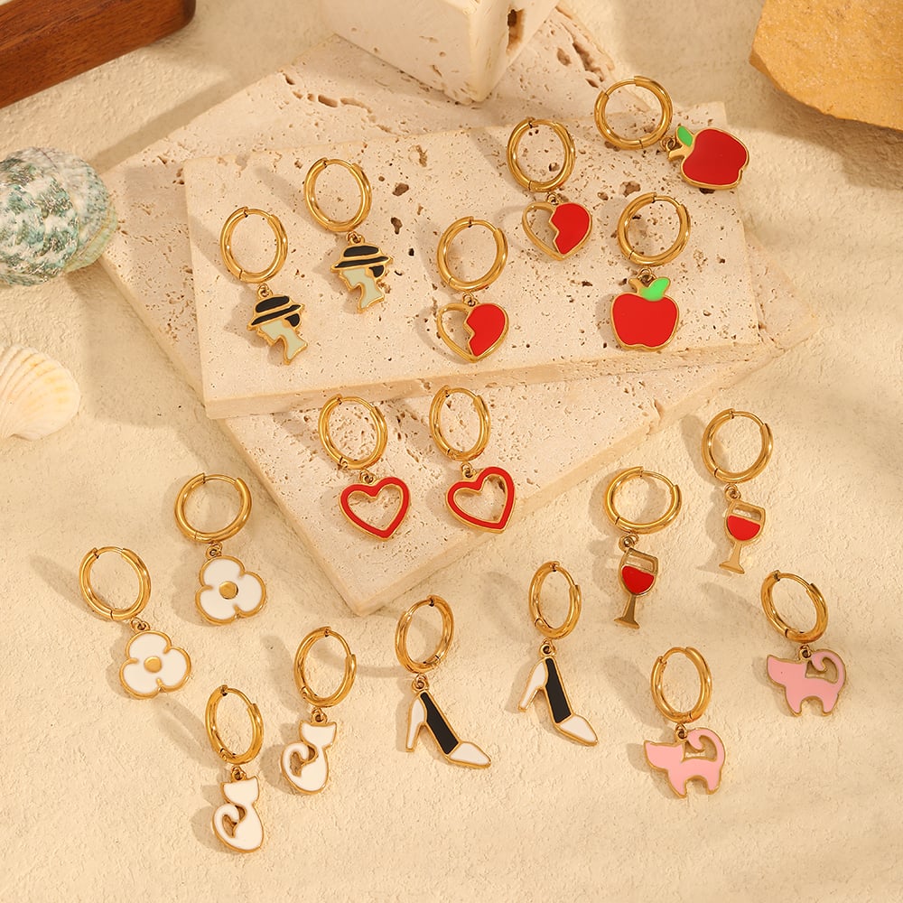 1 pair simple series daily heart stainless steel  gold plated women hoop earrings Picture3