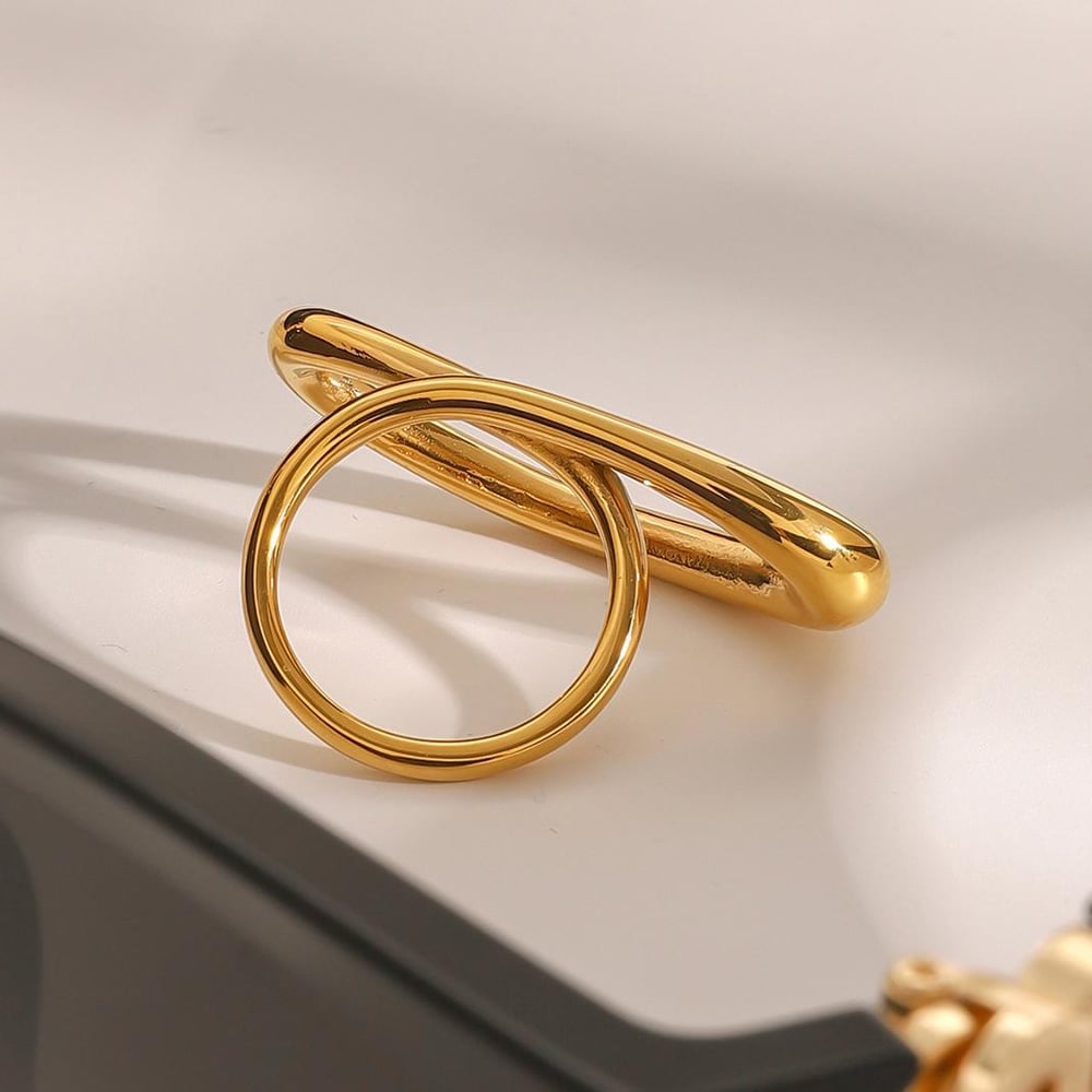 1 pair simple series simple line stainless steel  gold plated women single rings h5Picture5