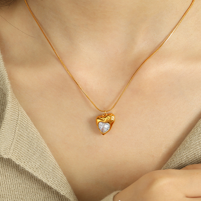 1 piece simple series retro heart stainless steel  gold plated zircon women pendant necklaces Picture9