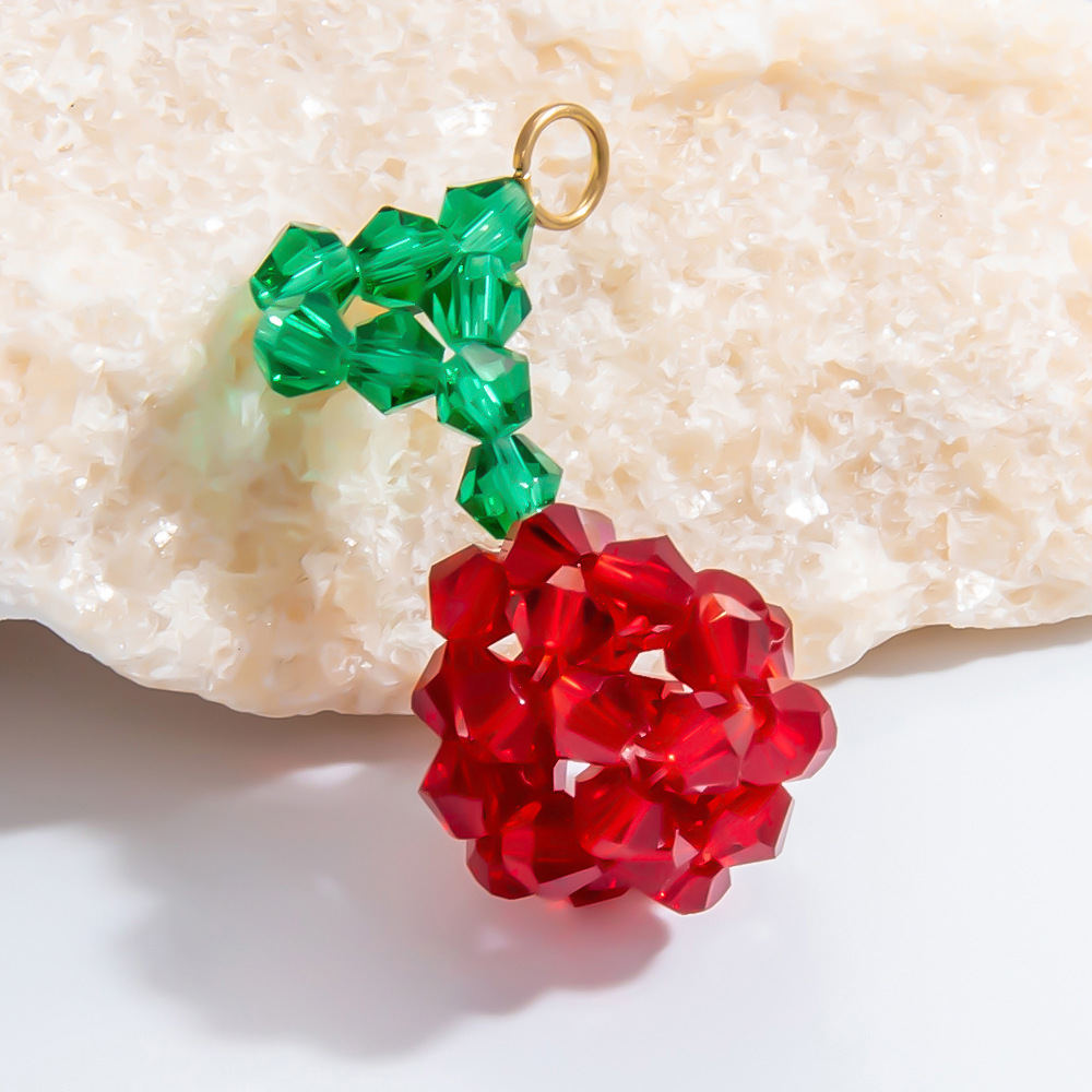 1 Pair Romantic Series Sweet Cherry Glass Woven DIY Women's Pendants h5Picture7