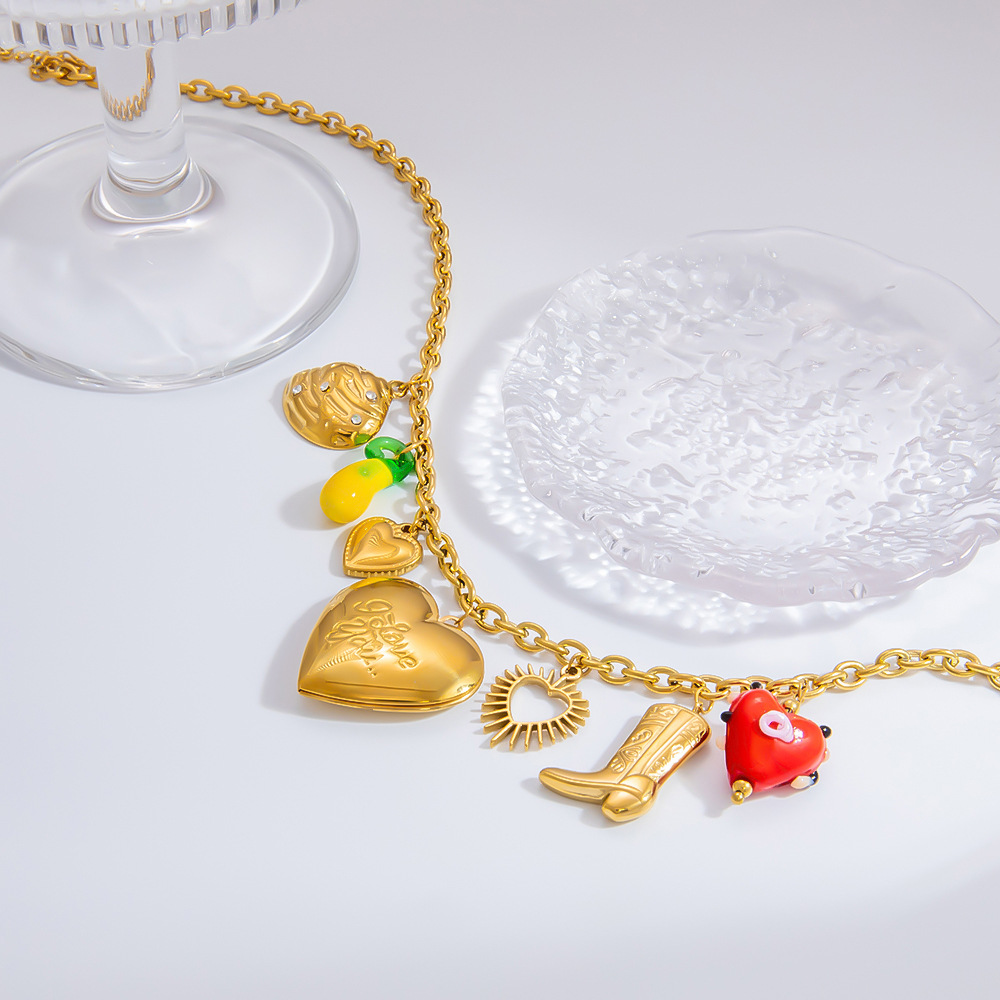 1 piece romantic series daily heart stainless steel  gold color plated glass women's pendant necklaces h5Picture4