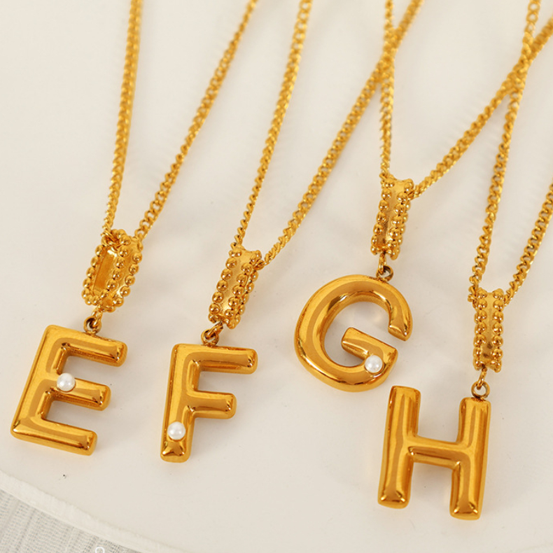 1 piece simple series casual letter stainless steel  gold plated glass women pendant necklaces h5Picture8