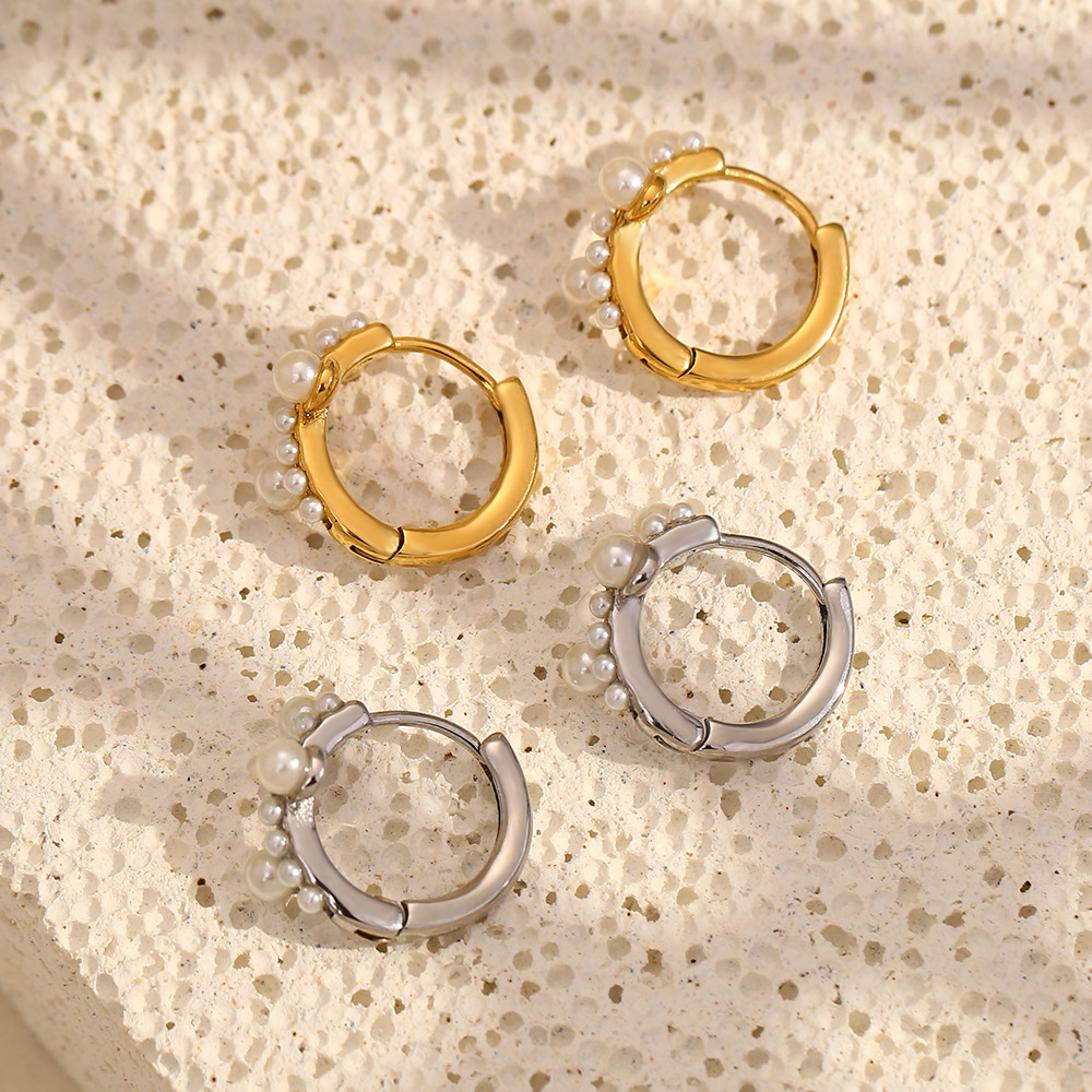 1 Pair Simple Series Fashion OL Solid Color Stainless Steel   Gold Color  Women's Hoop Earrings h5Picture5