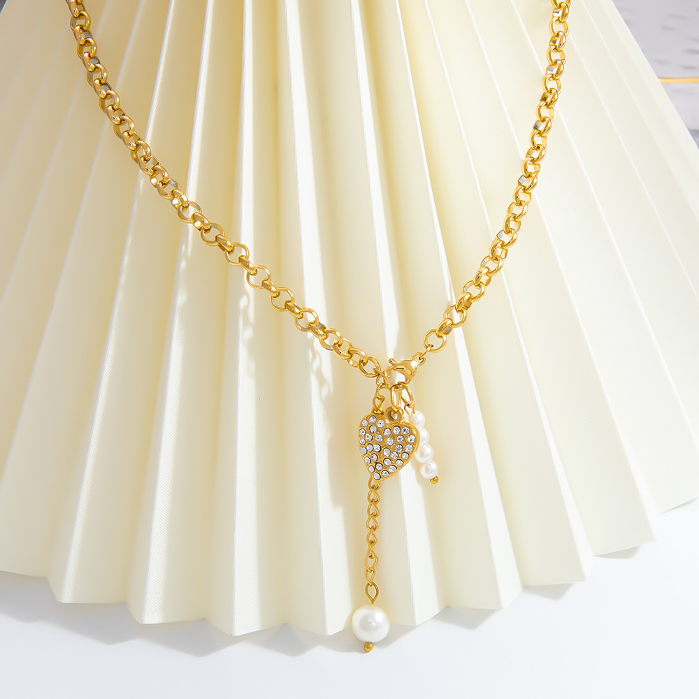 1 piece luxurious series elegant heart stainless steel  gold color plated artificial pearl women's pendant necklaces h5Picture6