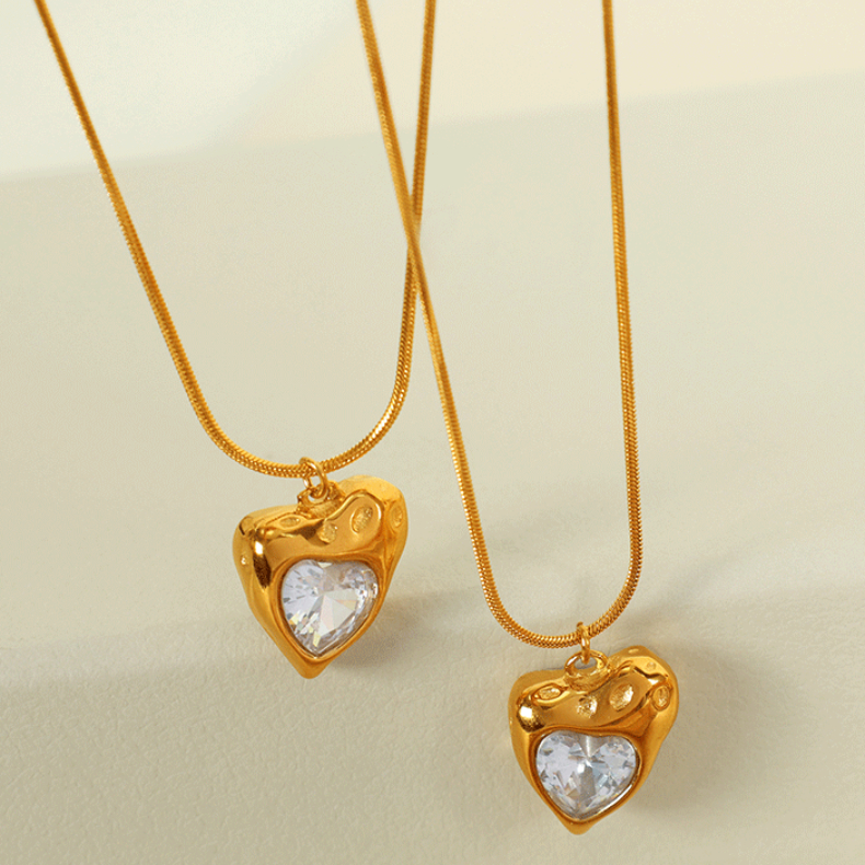 1 piece simple series retro heart stainless steel  gold plated zircon women pendant necklaces Picture7
