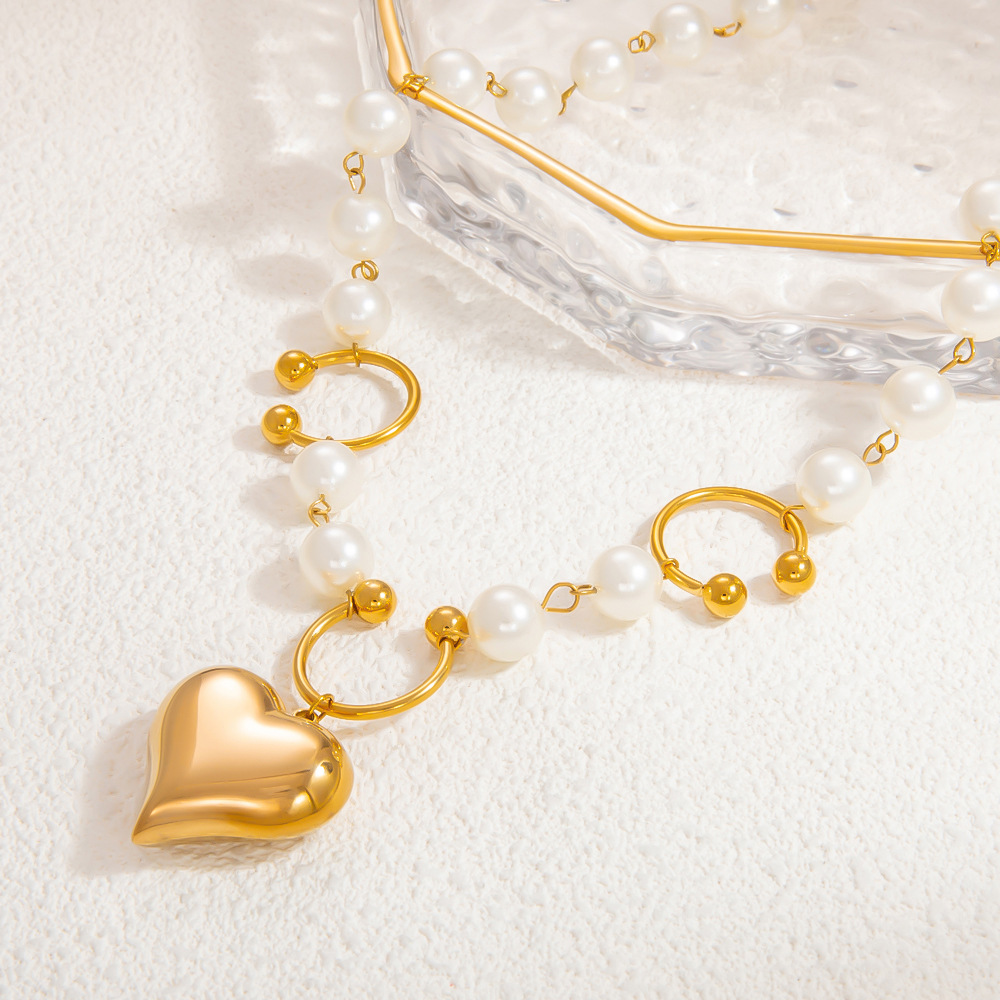 1 piece luxurious series sweet heart stainless steel  gold color plated artificial pearl women's pendant necklaces h5Picture7