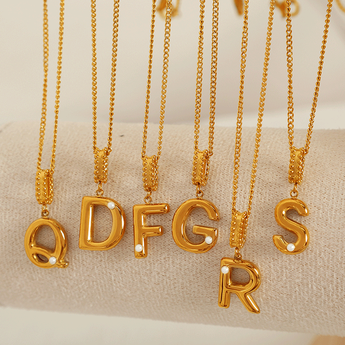 1 piece simple series casual letter stainless steel  gold plated glass women pendant necklaces h5Picture7