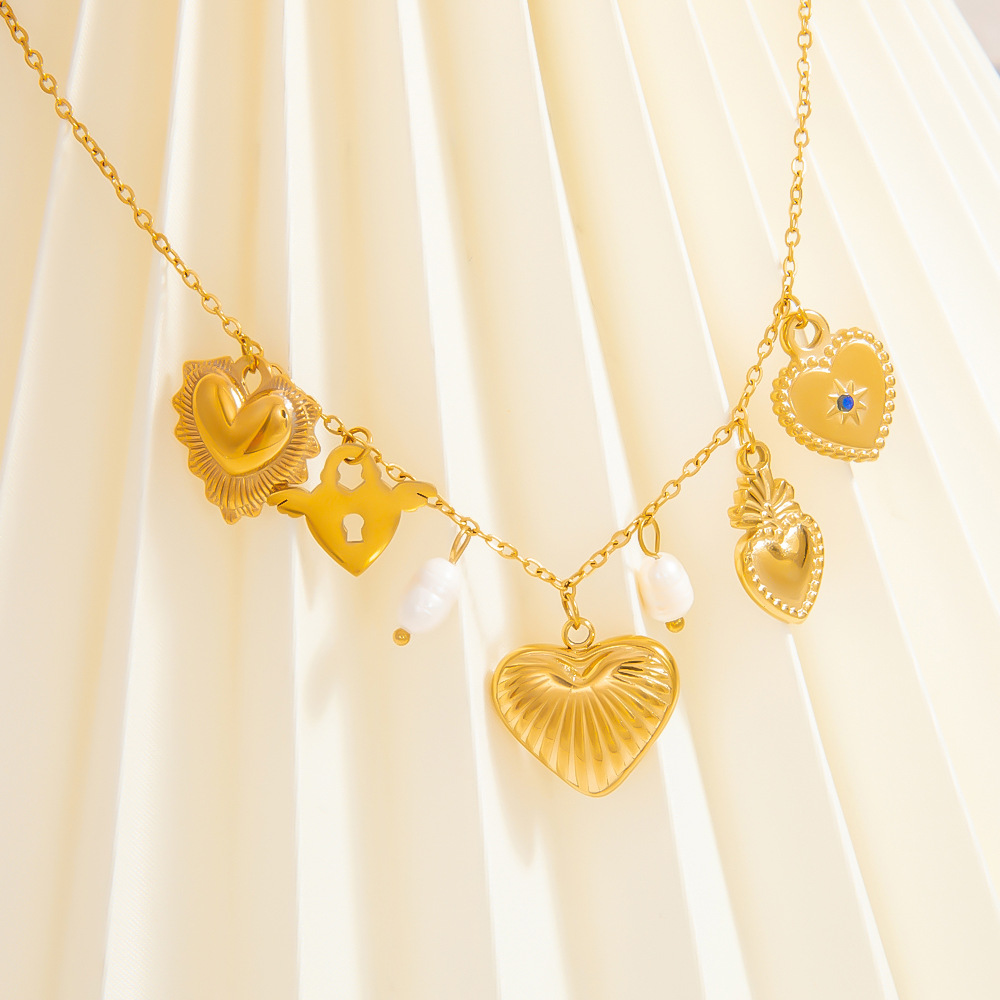 1 piece romantic series natural heart stainless steel  gold color plated artificial pearl women's pendant necklaces h5Picture4