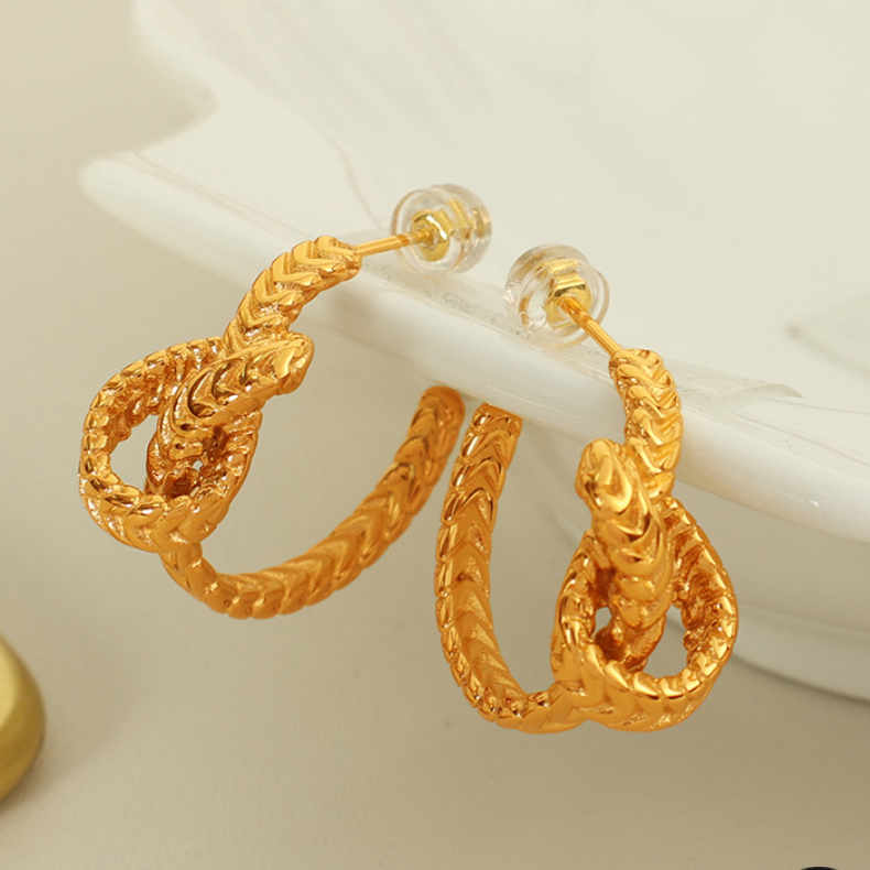 1 pair simple series retro twist stainless steel  gold color plated women's hoop earrings Picture6
