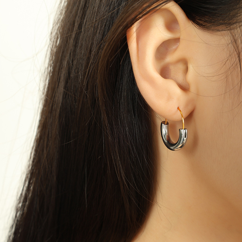 1 pair simple series simple geometric stainless steel  gold plated women hoop earrings Picture7