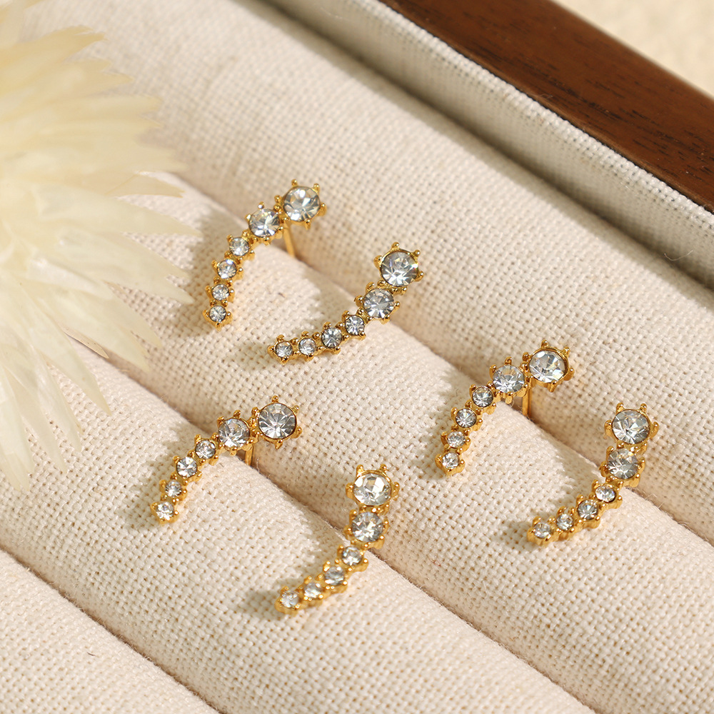 1 pair luxurious series daily geometric titanium steel  gold color plated rhinestone women's stud earrings h5Picture5