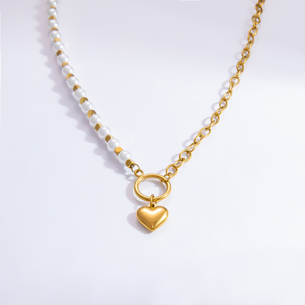 1 piece luxurious series elegant heart stainless steel  gold color plated artificial pearl women's pendant necklaces h5Picture9