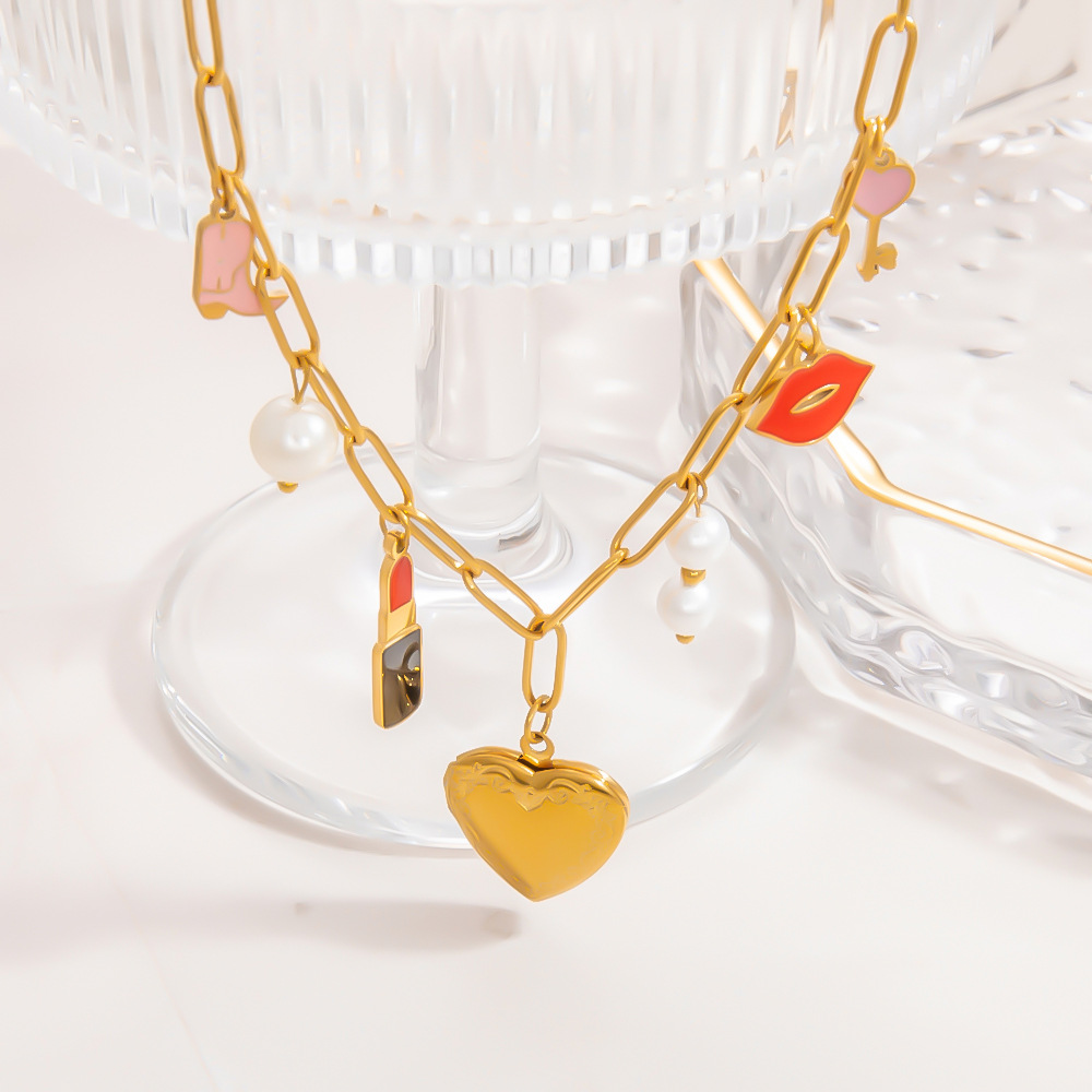 1 piece romantic series classic heart stainless steel  gold color plated artificial pearl women's pendant necklaces h5Picture7