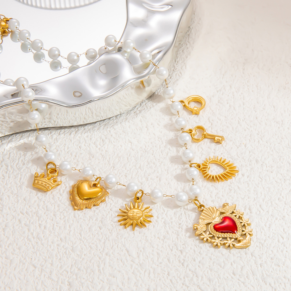 1 piece luxurious series elegant heart stainless steel  gold color plated artificial pearl women's pendant necklaces h5Picture4