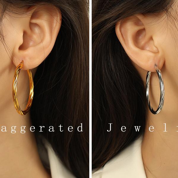 1 pair classic series elegant daily geometric titanium steel  gold color plated women's hoop earrings Picture7