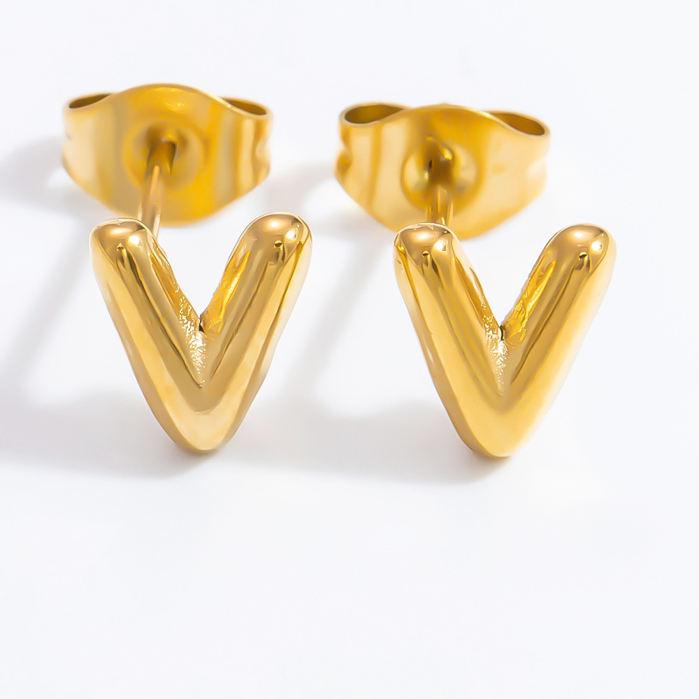 1 Pair Simple Series All-Match Letter Stainless Steel Gold Color Women's Stud Earrings h5Picture11